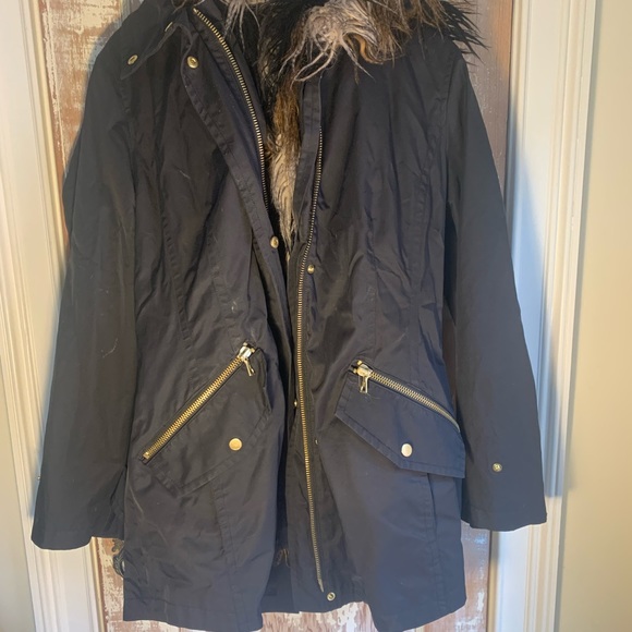 Trina Turk Black Winter Jacket with Removable fur insert - Picture 1 of 7